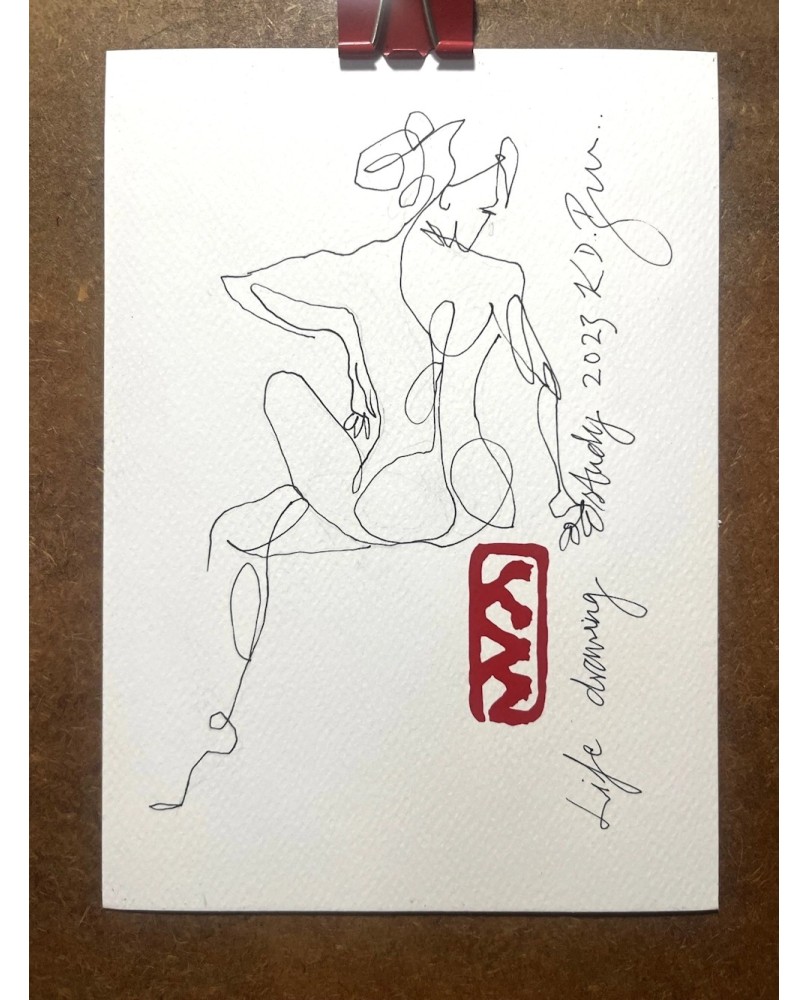 Original Artwork A5 Ink on Paper Gesture Drawing Signed By Artist Black and Red