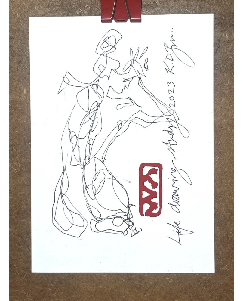 Original Artwork A5 Ink on Paper Gesture Drawing Signed By Artist Black and Red