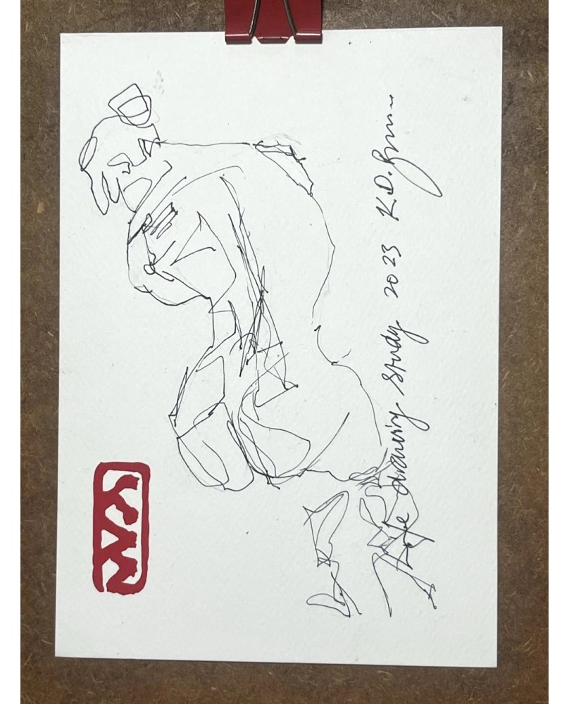 Original Artwork A5 Ink on Paper Gesture Drawing Signed By Artist Black and Red